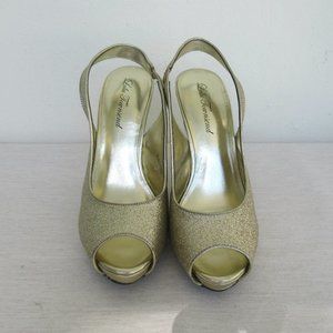 Lulu Townsend Gold Metallic Sparkling Sling Back Sandals Platform Shoes sz 8.5